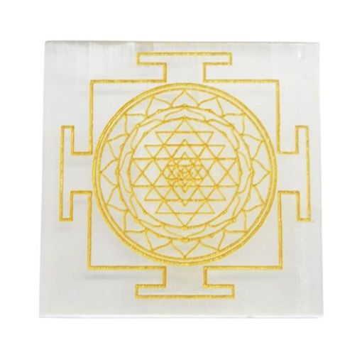 Selenite Plate with Shri Yantra