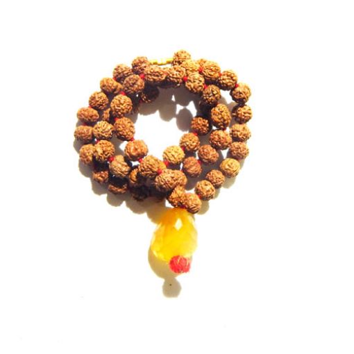 Rudraksha Mala with Yellow Aventurine Pendant
