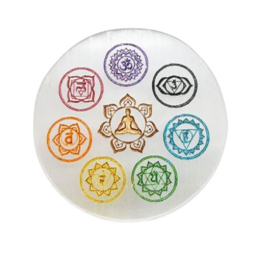 Selenite Plate with 7 Chakra Mantra