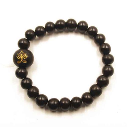 Picture of Ebony Wood Beads Bracelet With Carved Yoga Posture